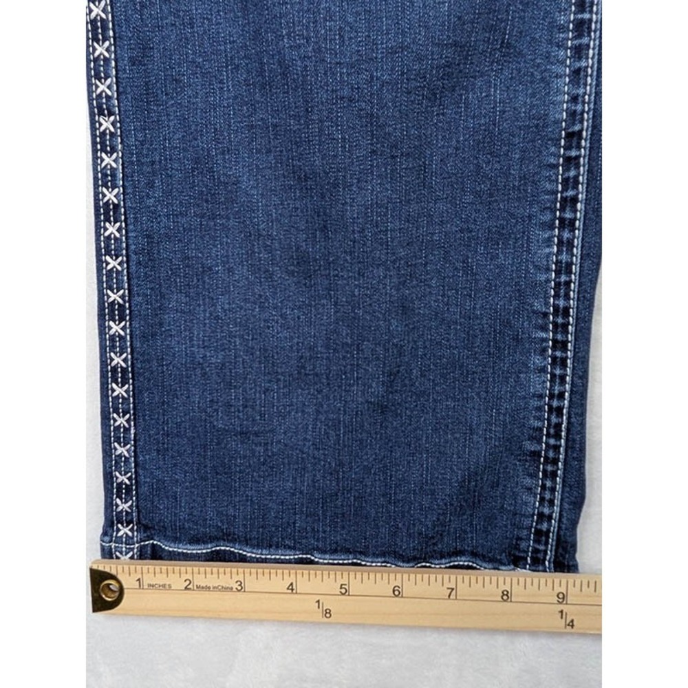 Flamingals Jeans Womens XL Y2K Western Cowgirl Bootcut Flare Whiskered Dark Wash - Picture 8 of 11